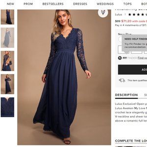 Lulu's Awaken My Love Navy Blue Long Sleeve Lace Maxi Dress - XS